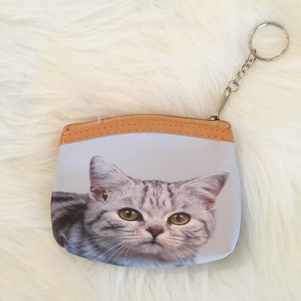Cat Face Coin Purse w Keychain